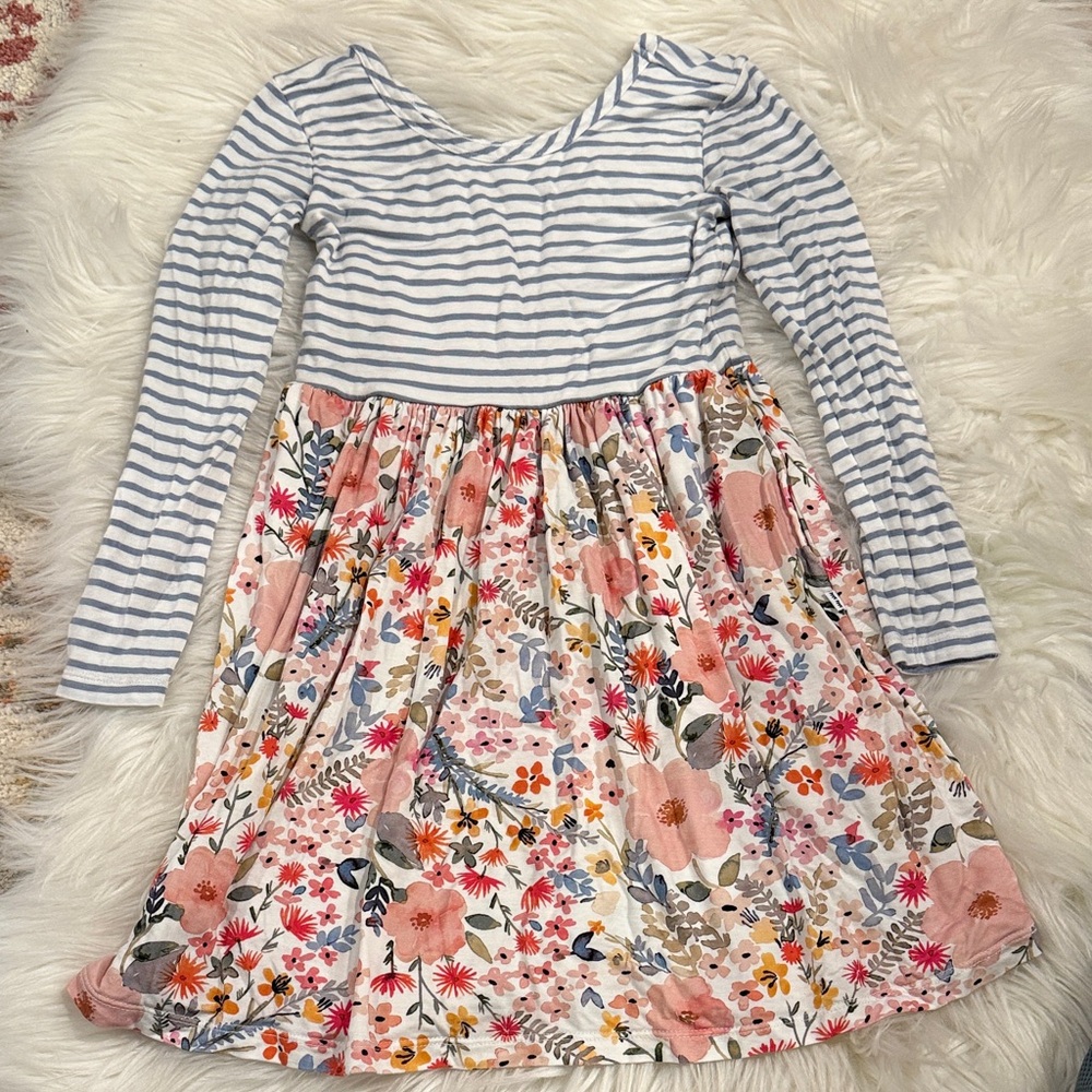 Little Sleepies Blue Striped and Floral Dress